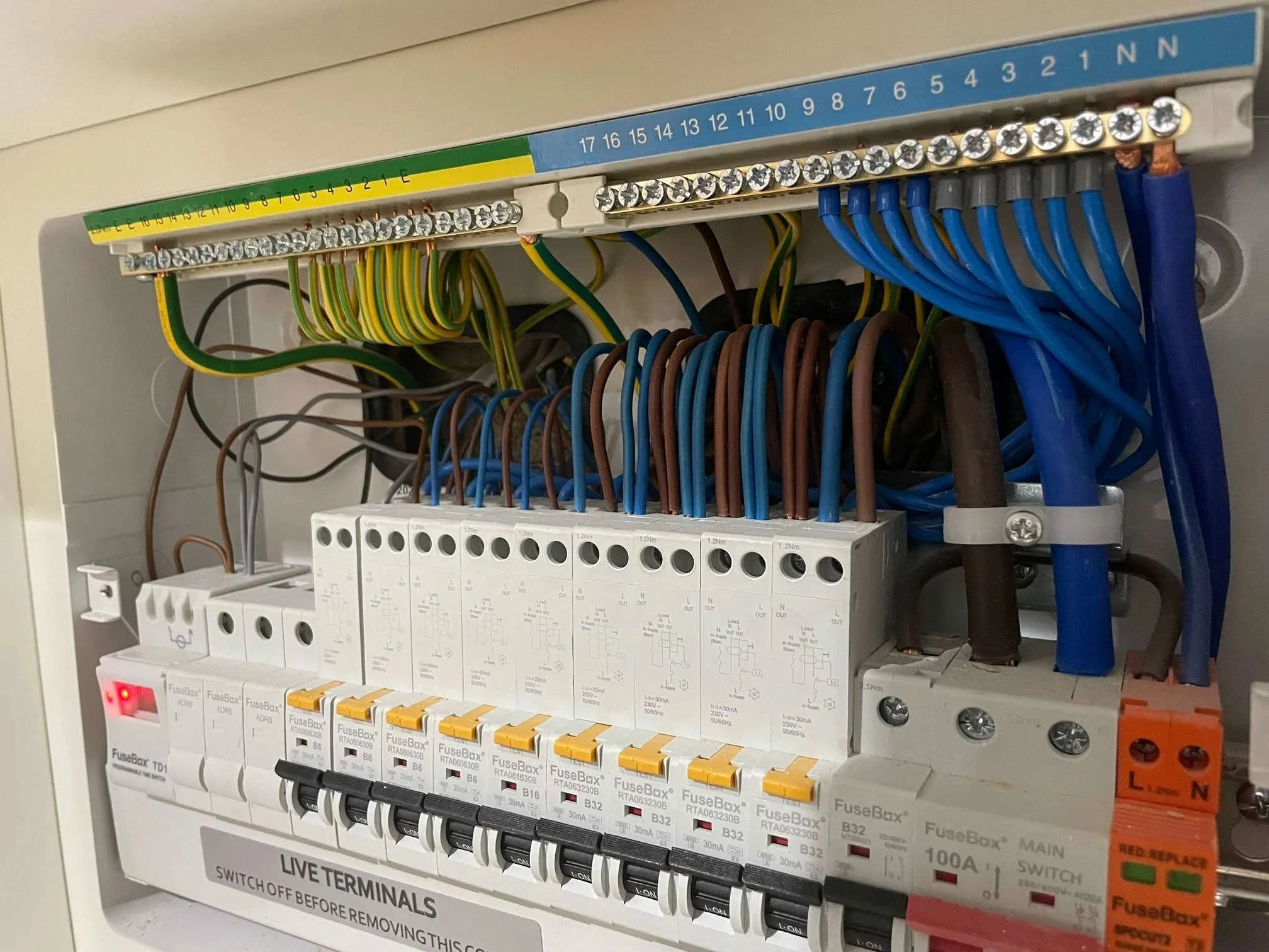Electrical board wiring close-up